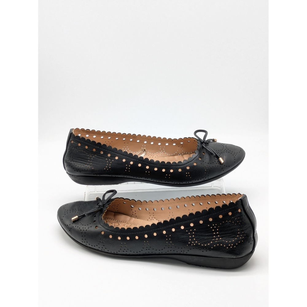 White Mountain Women Black Ballet Flats Perforated Bow 9.5 28cm Insole